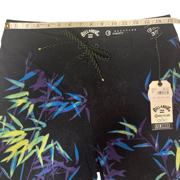 Billabong Boardshorts 30 Bamboo Print Black Airlite Swim Trunks NWT - Picture 4 of 14